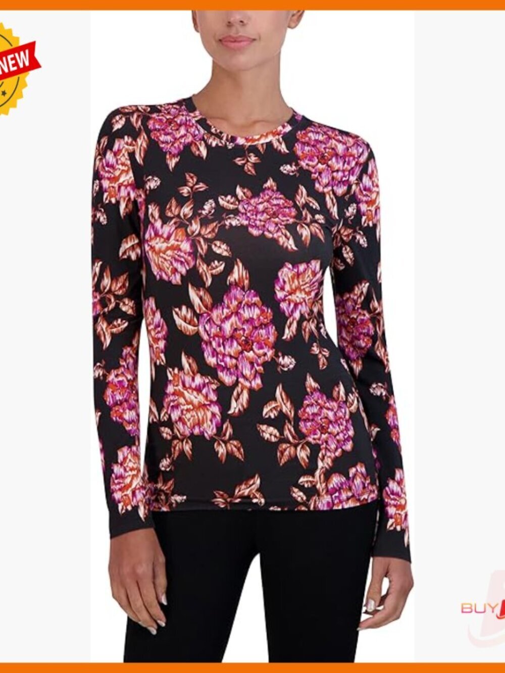 Fitted Long Sleeve Crew Neck Knit Top Stretchy Rayon Blend T-Shirt